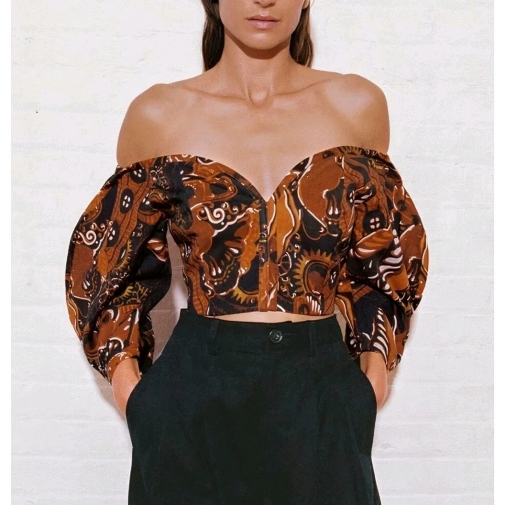 NEW Mara Hoffman Juana Puff Sleeve Top Off-the-Shoulder Size 12
